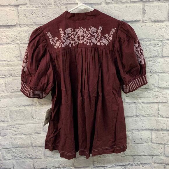 Free People Shirt Womens Small Dreaming About You Top Embroidered Short Sleeve - Picture 6 of 6